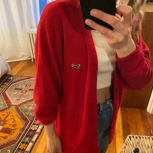 Vintage 'The Fox Sweater' JC Penny - Red Large Grandpa Cardigan